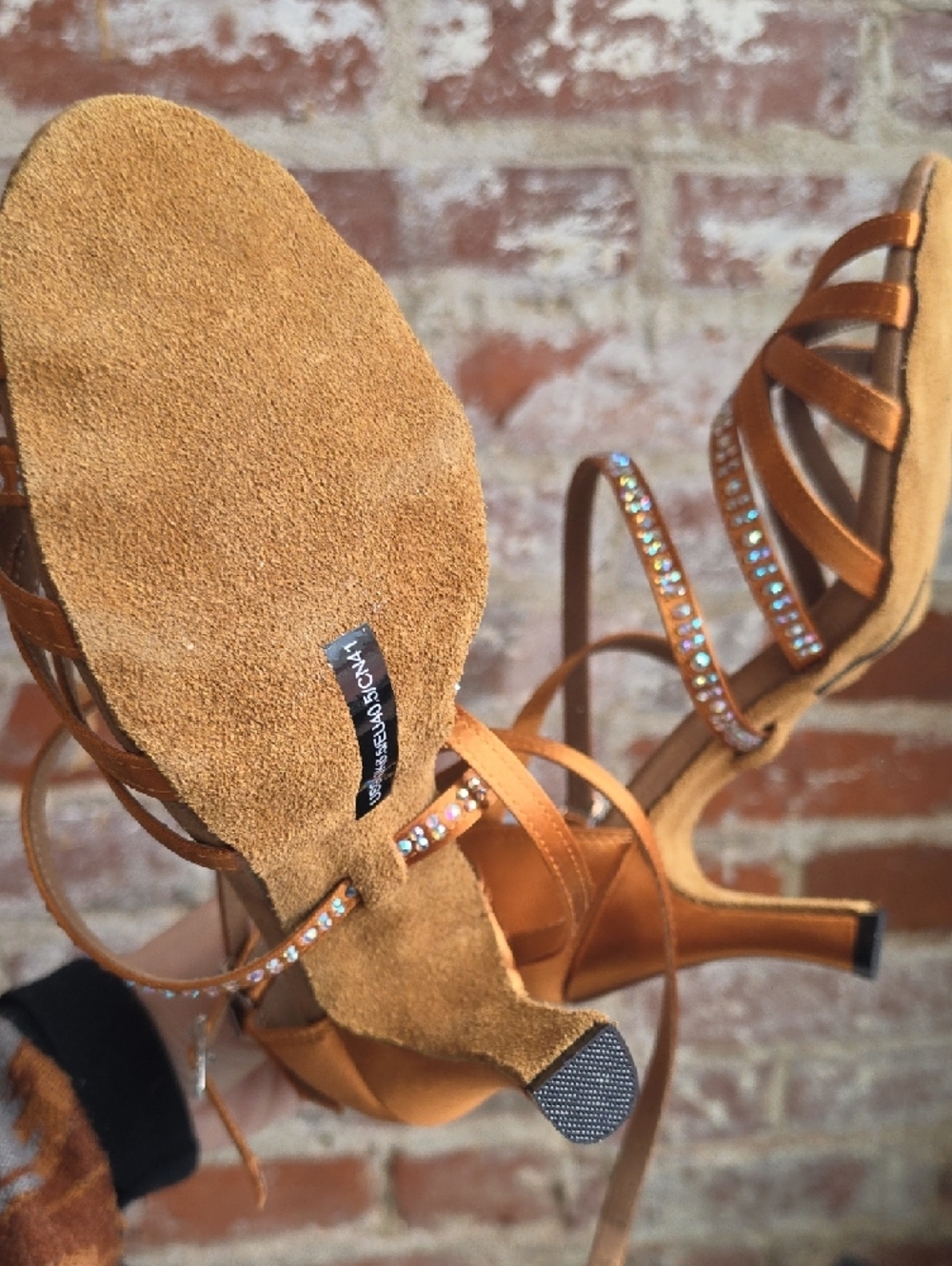 Satin Strappy Dance Heels in Copper with Crystal Accents - Picture 6 of 8